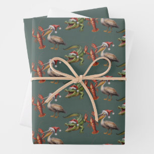 Kerstmis Alligator Pelikaan Rivierkreeft Gans Dier Inpakpapier Vel