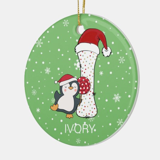 Kerstmis Alphabet I Santa Hat Penguin Sneeuwvlok Keramisch Ornament (Links)