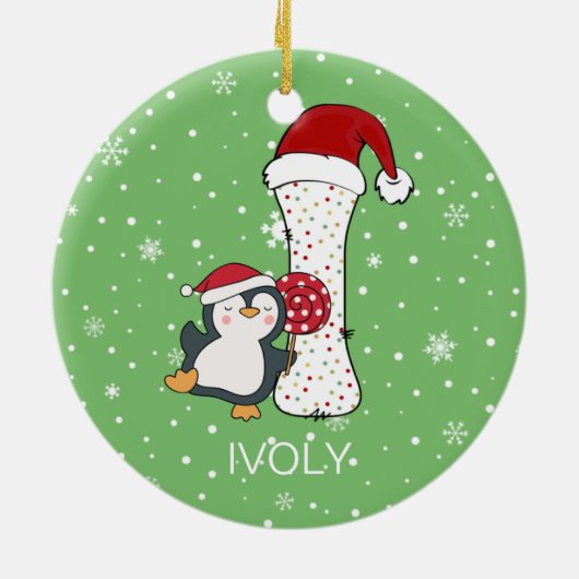 Kerstmis Alphabet I Santa Hat Penguin Sneeuwvlok Keramisch Ornament (Achterkant)