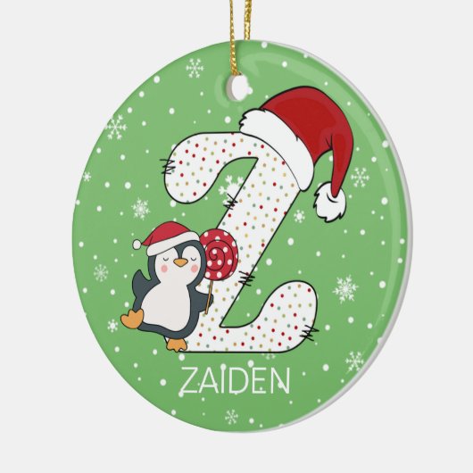 Kerstmis Alphabet Z Santa Hat Penguin Sneeuwvlok Keramisch Ornament (Links)