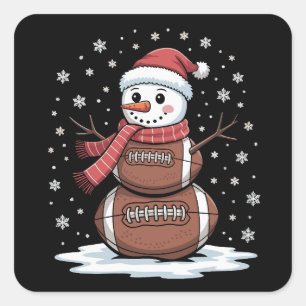 Kerstmis Amerikaans Voetbal Sneeuwman Xmas Sport Vierkante Sticker