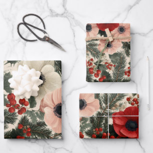 Kerstmis Anemone Bloemstuk Achtergrond Inpakpapier Vel