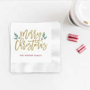Kerstmis Antiek Goud Schrift Familienaam Servetten