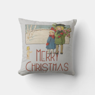 Kerstmis Antiek Kinderen Illustratie 1920 Kussen