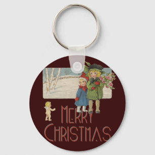 Kerstmis Antiek Kinderen Illustratie 1920 Sleutelhanger