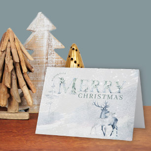 Kerstmis Aquarel Hert en Ree Elegant Feestdagen Kaart