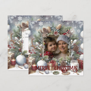 Kerstmis Aquarel Rustieke Foto Feestdagenkaart