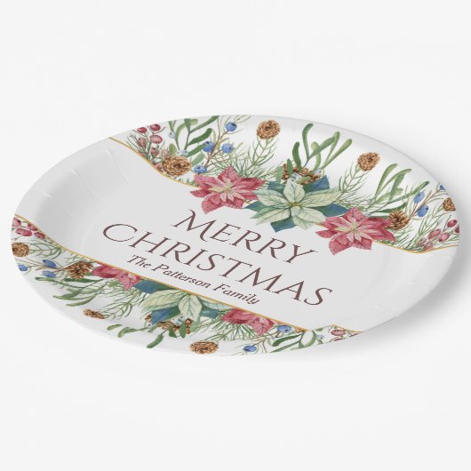 Kerstmis Aquarel Winter Bloemen Naam Papieren Bordje (Gekanteld)