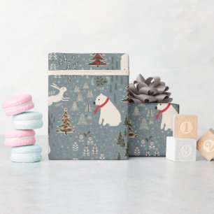 Kerstmis arctische dieren ijsbeer op blauw grijs cadeaupapier