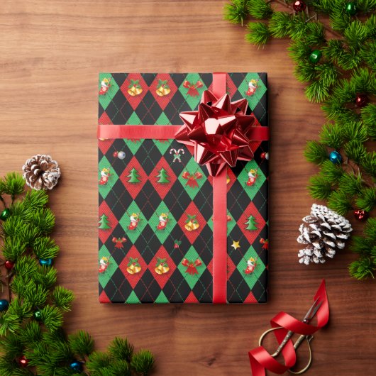 Kerstmis Argyle Diamant Patroon Cadeaupapier (Feestdagen Geschenken)