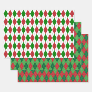 Kerstmis Argyle Wit Groen en Rood Inpakpapier Vel