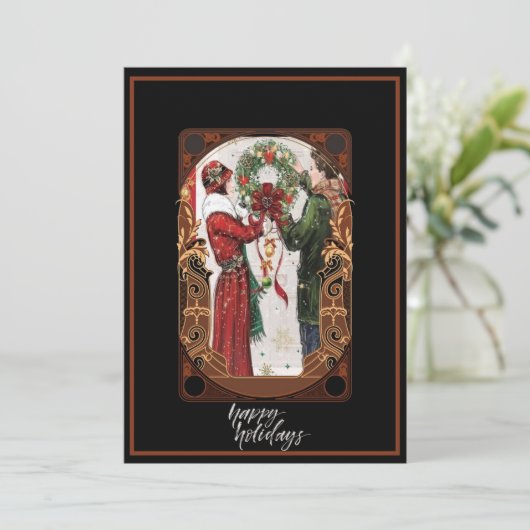 Kerstmis  Art Deco Couple Feestdagenkaart (Staand voorkant)