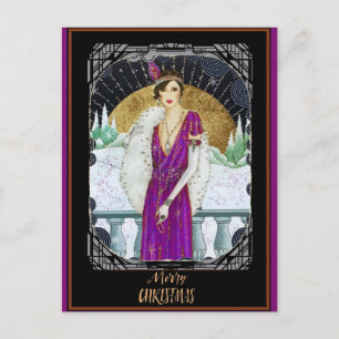 Kerstmis  Art Deco Retro Lady Briefkaart