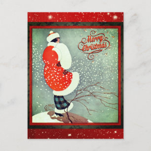 Kerstmis  Art Deco Retro Lady Briefkaart