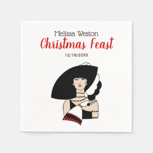Kerstmis Art Deco Vrouw Draagt Hoed Handschoenen K Servetten