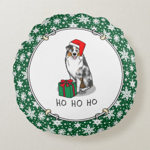 Kerstmis: Australische herder (blauwe kool tan/w 1 Rond Kussen