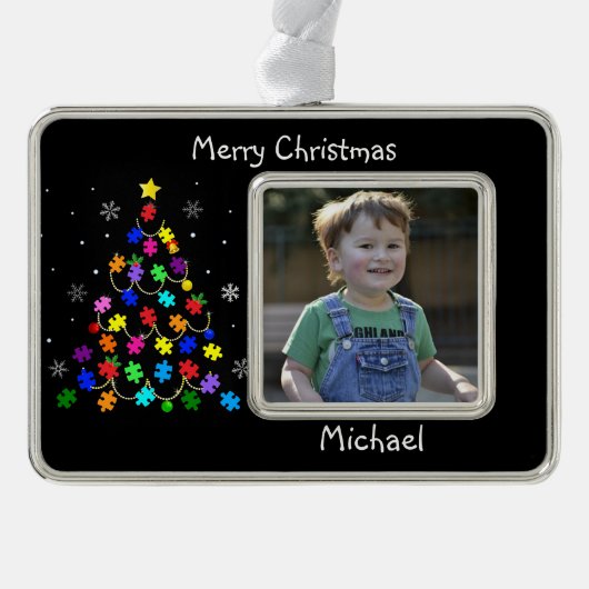 Kerstmis autisme verzilverd kader ornament (Voorkant)