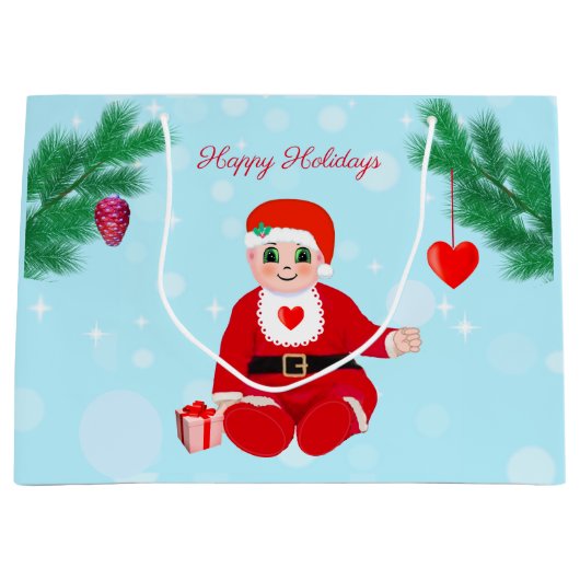 Kerstmis, baby, harten en pijnbomen groot cadeauzakje (Voorkant)