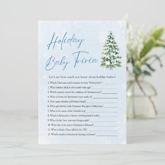 Kerstmis Baby Shower Vakantie Baby Trivia Spel Kaart (Staand voorkant)
