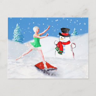 Kerstmis, balletdanser, sneeuwscène feestdagenkaart