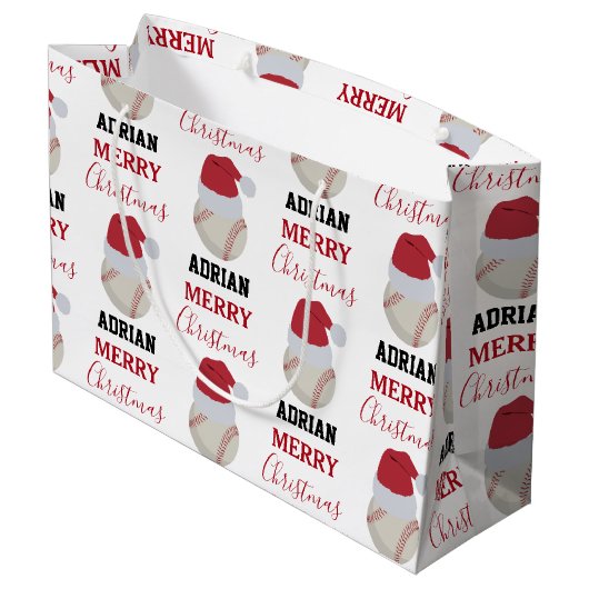 Kerstmis Baseball Sport Ball Aangepaste naam Groot Cadeauzakje (Achterkant Gekanteld)