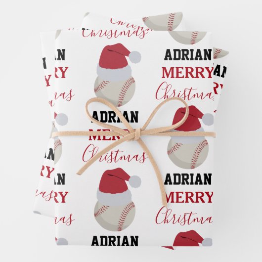 Kerstmis Baseball Sport Ball Aangepaste naam Inpakpapier Vel (In situ)