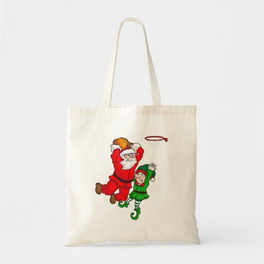 Kerstmis Basketbal Sinterklaas Slam Dunk Elf Plezi Tote Bag (Voorkant)