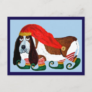 Kerstmis Basset Hound Elf Briefkaart