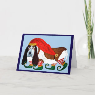 Kerstmis Basset Hound Elf Kaart