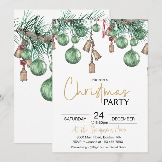 Kerstmis Baubles Holiday Uitnodiging voor feestdag (Voorkant / Achterkant)