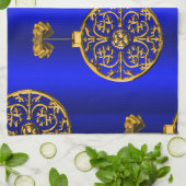 Kerstmis Baubles op blauw Theedoek (Gevouwen)