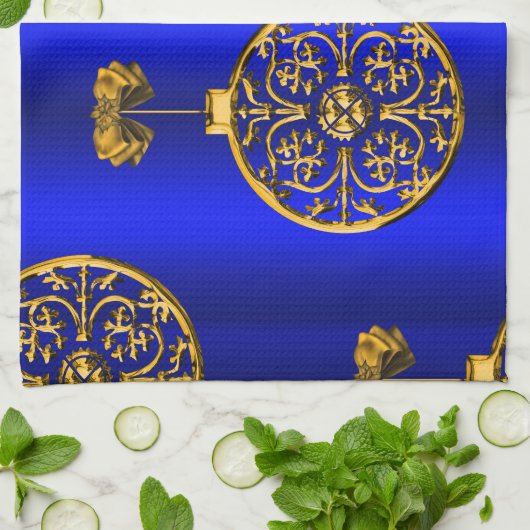 Kerstmis Baubles op blauw Theedoek (Gevouwen)