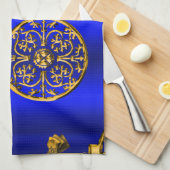 Kerstmis Baubles op blauw Theedoek (Quarter Fold)