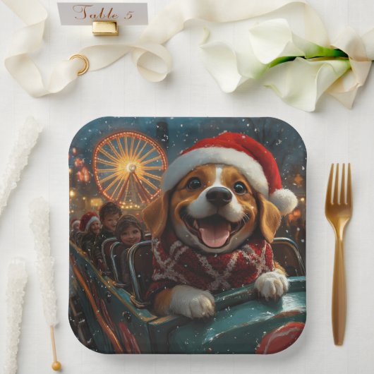 Kerstmis Beagle-hond rollercoaster Papieren Bordje (Huwelijk)