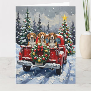 Kerstmis Beagle Rode Truck Vakantie Kaart
