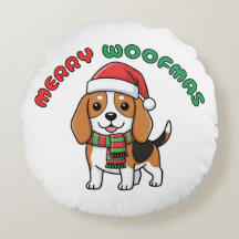 Kerstmis Beagle Ronde Kussen: Prettig Woofmas