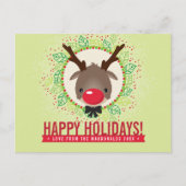 KERSTMIS BEDANKT krans rode neus rendieren rudolph Feestdagenkaart (Voorkant)