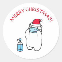 KERSTMIS BEER MASKER EN SANTA HUT RONDE STICKER