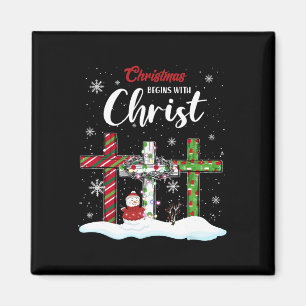 Kerstmis begint met Christelijke Christus Snowman Magneet