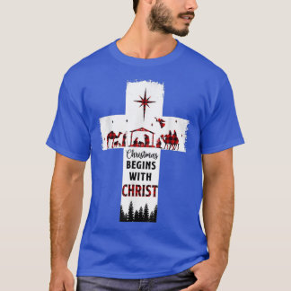 Kerstmis begint met Christus Christelijk kruis T-shirt