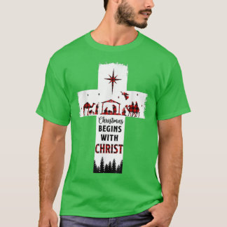 Kerstmis begint met Christus Christelijk kruis T-shirt