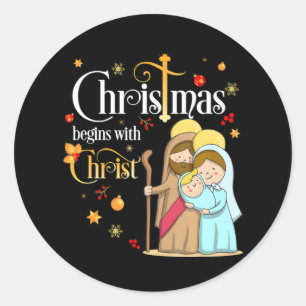 Kerstmis begint met Christus Christelijk Ronde Sticker