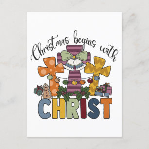 Kerstmis begint met Christus Jezus God Lelijke Ker Feestdagenkaart