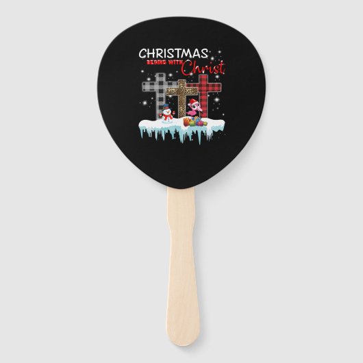 Kerstmis begint met Christus Love Flamingo Handwaaier (Voorkant)