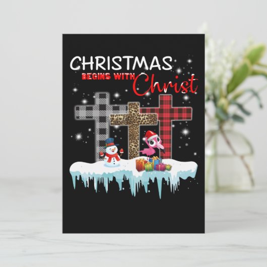 Kerstmis begint met Christus Love Flamingo Save The Date (Staand voorkant)