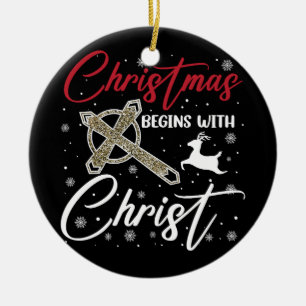 Kerstmis begint met Christus Xmas christelijk Keramisch Ornament
