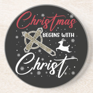 Kerstmis Begint Met Christus Xmas Christelijk Zandsteen Onderzetter