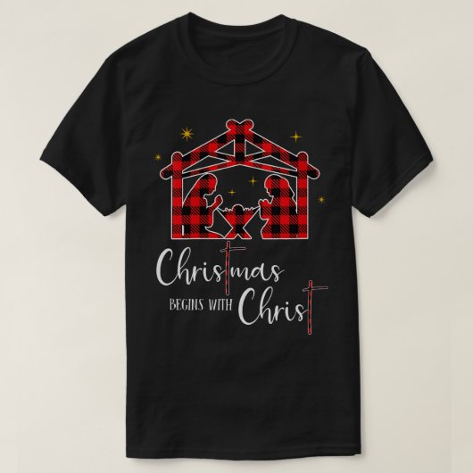Kerstmis begint met Jezus Cross Christelijk T-shirt (Design voorkant)
