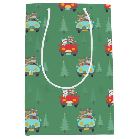 Kerstmis Beren sneeuwpoppen in auto's Medium Cadeauzakje (Voorkant)