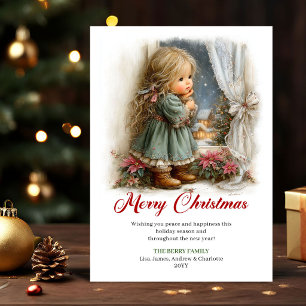 Kerstmis Bericht Schattig Klein Meisje Vakantiescè Feestdagenkaart